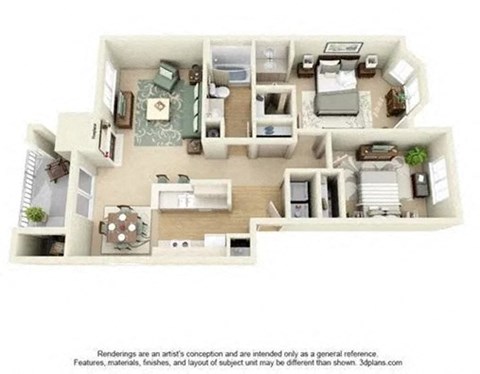 Floor plan for 2 beds, 1 bath, 1042 sqft